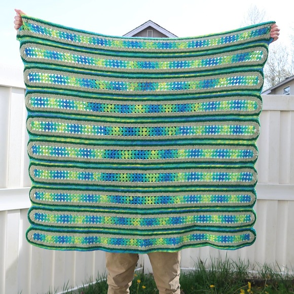 Vintage Other - Vintage blue and green striped crochet knit granny afghan blanket